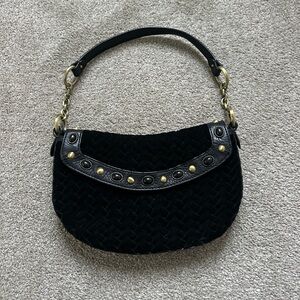 Cole Haan Vintage y2k Black Velvet Village Weave Leather Boho Shoulder Bag